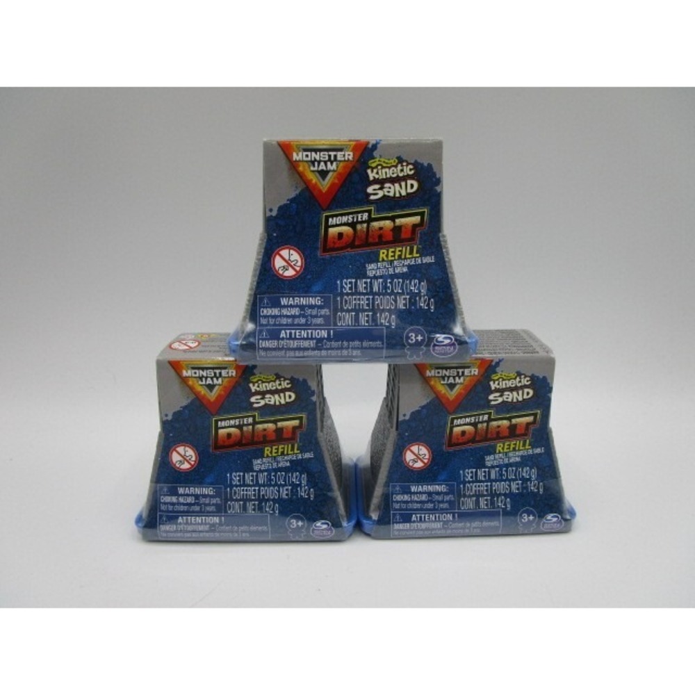 Monster Jam Truck Dirt Refill Blue Kinetic Sand Spinmaster Lot Of 3 - 5 oz Each